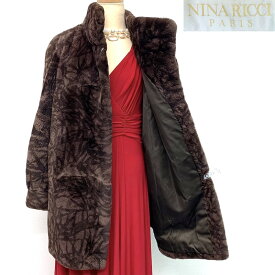 毛皮コート ムートン NINARICCI ニナリッチ リアルファー realfur 本物毛皮 ミディアム丈 着丈78cm 裾周囲133cm club藤(N673)l-y