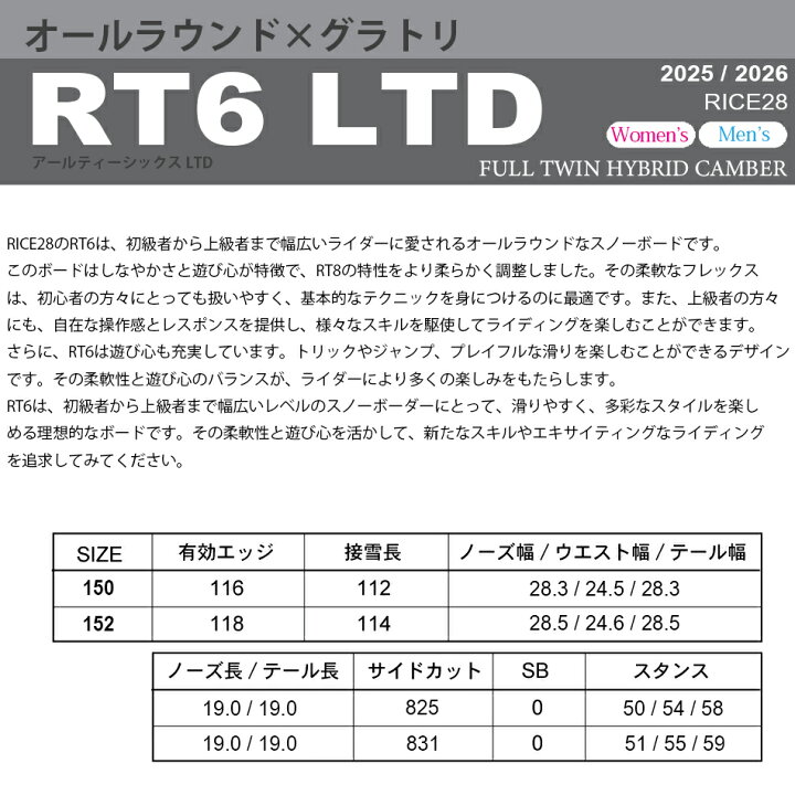 楽天市場】特典付き 25-26 RICE28 ライス28 RT6 LTD メンズ フリー 