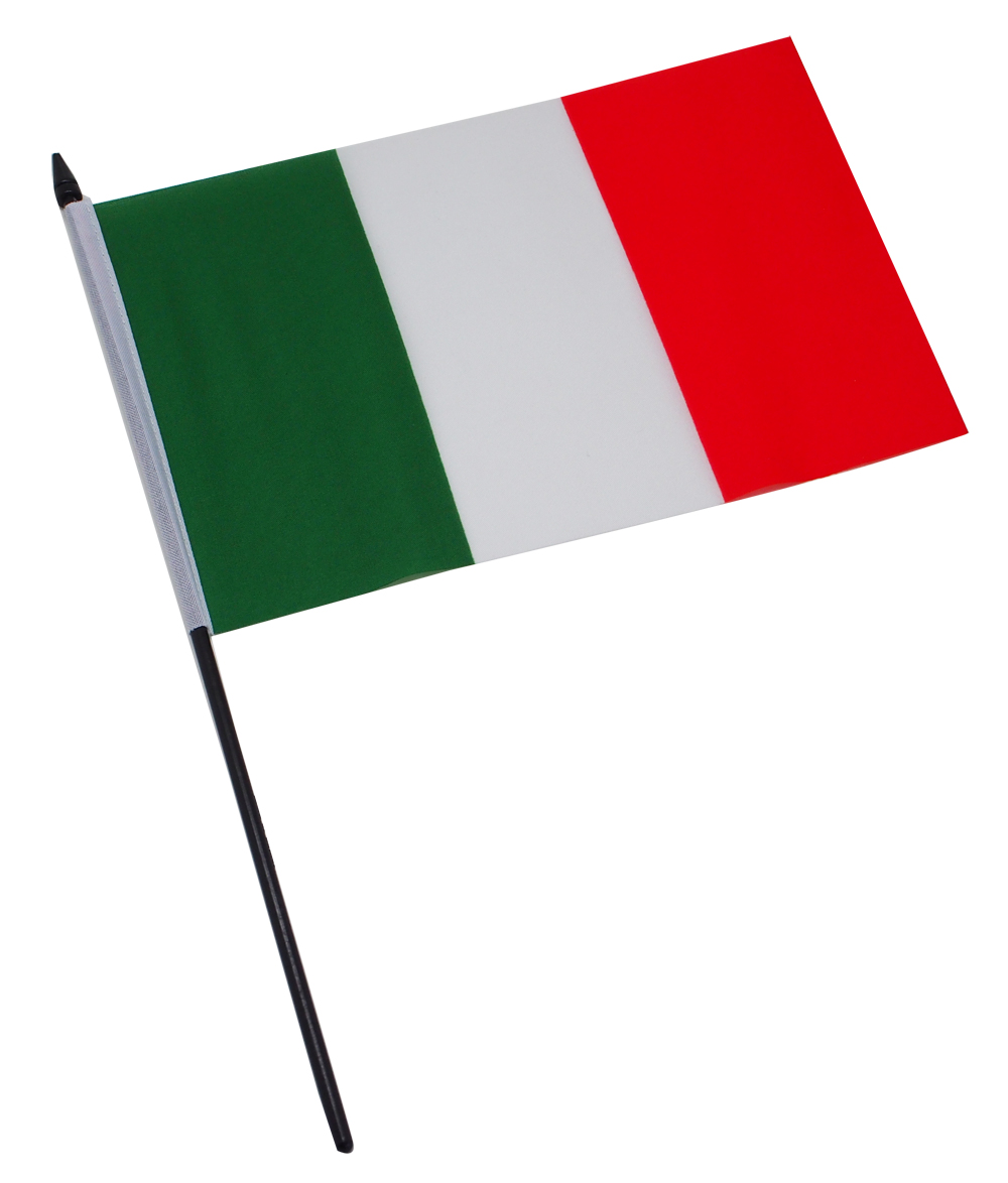 応援用 ハンディー フラッグ イタリア国旗 15x22.5cm 小籏 ポール付き グリーン ホワイト レッド 緑 白 赤