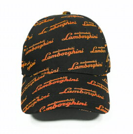 ランボルギーニ オフィシャル オールオーバースクリプト ベースボール キャップ 帽子 ブラック / オレンジ 総柄 公式 Lamborghini
