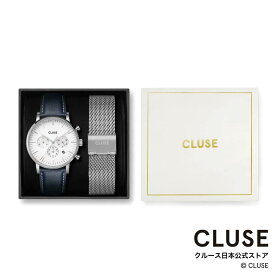 クルース CLUSE 日本公式ストア アラヴィスクロノ メッシュシルバー ネイビーブルーレザーベルト ホワイト シルバー ギフトボックス メンズ レディース 男性 女性 ペアウォッチ 腕時計 時計 防水 クォーツ