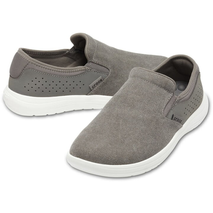 楽天市場 クロックス メンズ リバイバ キャンバス スリッポン スレート グレーｘホワイト Crocs Reviva Canvas Slip On Slate Greyｘwhite Clustic R