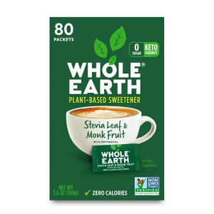 �z�[���A�[�X �X�e�r�A���[�t�������N�t���[�c �A���R���Ö��� 80�� 159g Whole Earth Stevia Leaf & Monk Fruit Plant-Based Sweetener, 80 Count, 5.6 oz �y�����񂹏��i�z