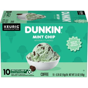 [�����] �_���L�� �~���g�`�b�v���� �R�[�q�[ K�J�b�v 10���� Dunkin�f Mint Chip Artificially Flavored Coffee, Keurig K Cup Pods, 10 Count Box �y�����񂹏��i�z