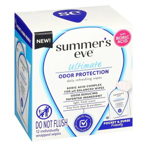 【アメリカウォルマート品】サマーズイブ フェミニンワイプ アルティメットオダープロテクション 12枚入り Summer's Eve Ultimate Odor Protection Wipes, 12 Count 【お取り寄せ商品】