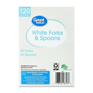 yAJEH}[gPBzO[go[ ĝăvX`bNzCgtH[NƃXv[ 120{i60F/60Sj Great Value Disposable Plastic White Forks and Spoons, 120 Count includes 60F/60S y