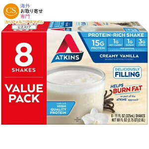 �A�g�L���X �v���e�C�� �V�F�C�N �N���[�~�[�o�j�� 325ml 8�{ Atkins Protein Shake, Creamy Vanilla, Keto Friendly 8 Ct �y�����񂹏��i�z