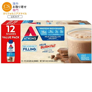 �A�g�L���X �v���e�C�� �V�F�C�N �~���N�`���R���[�g �f�B���C�g 325ml 12�{ Atkins Protein Shake, Milk Chocolate Delight, 15g Protein, Keto Friendly, 11.0 oz., 12 Count �y�����񂹏��i�z