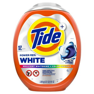 【アメリカウォルマート品】タイド パワーポッズ ホワイト 洗濯洗剤パック 輝く白さ+色柄保護タイプ 63個入 Tide Power PODS White Laundry Detergent Pacs, Brilliant Whitening + Color Protect, 63 Count 【お取り寄