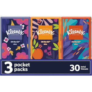 yAJEH}[gizNlbNX IUS[ tFCVeBbV IUS[ 3pbN 1pbN10 Kleenex On-The-Go Facial Tissues, 3 On-The-Go Packs, 10 Tissues per Pack, 3-Ply y
