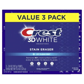 クレスト 3Dホワイト 歯磨き粉 アイシークリーンミント 108g 3本セット Crest 3D White Stain Eraser Teeth Whitening Toothpaste, Icy Clean Mint, 3.8oz Pack of 3 【お取り寄せ商品】