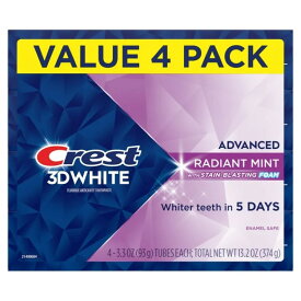 クレスト 3Dホワイト アドバンスド 歯みがき粉 ラディアントミント 94g 4本セット Crest 3DWhite Advanced Toothpaste, Radiant Mint Flavor, 3.3 oz, 4 Pack 【お取り寄せ商品】