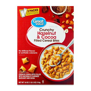 yAJEH}[gizO[go[ N`[w[[ibcRRAtBO VAoCg 510g Great Value Crunchy Hazelnut & Cocoa Filled Cereal Bites, 18 oz y񂹏iz