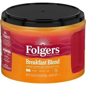 �t�H���W���[�Y �u���b�N�t�@�[�X�g�u�����h �}�C���h���[�X�g ���R�[�q�[ ��641g Folgers Breakfast Blend Ground Coffee, Mild Roast, 22.6 oz Canister �y�����񂹏��i�z