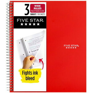 yAJEH}[gizt@CuX^[ XpCm[g{X^fBAvΉ 3Ȗڗp Ch[h 20.3×26.7cm t@CAbh Five Star Spiral Notebook + Study App, 3 Subject, Wide Ruled, Fire Red 