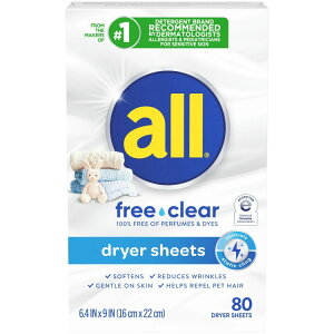 yAJEH}[gizI[ t[NA _܃hC[V[g qp 80 all Fabric Softener Dryer Sheets for Sensitive Skin, Free Clear, 80 Count y񂹏iz