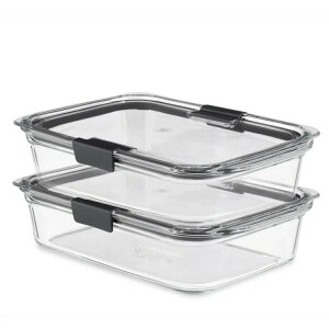 【アメリカウォルマート品】ラバーメイド ブリリアンス ガラス製保存容器 フタ付き 8カップ 2個セット Rubbermaid Brilliance Glass Food Storage Containers, 8-Cup Food Containers with Lids, 2-Pack 【お取り寄せ商