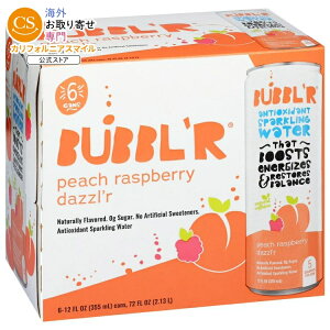 �o�u���[ �X�p�[�N�����O�E�H�[�^�[ �s�[�`���Y�x���[ �_�Y���[ 355ml 6�ʃp�b�N BUBBL'R Sparkling Water Peach Raspberry Dazzl'r 12 fl oz, 6 Pack Cans �y�����񂹏��i�z