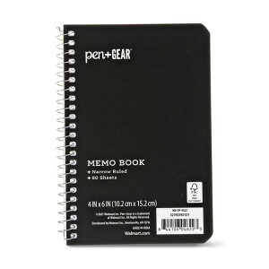 yAJEH}[gizyAhMA  4×6C` i[r 80 ubN XpCԂ y[p[\ Pen+Gear Memo Book, 4x6, Narrow Ruled, 80 Sheets, Black, Spiral Bound, Paper Cover y