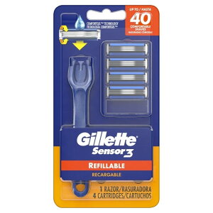 �W���b�g �Z���T�[3 �����Y�J�~�\�� �{�� �֐n4�t �u���[ Gillette Sensor3 Refillable Razor for Men, 1 Shaving Razor Handle & 4 Blade Refills, Blue �y�����񂹏��i�z