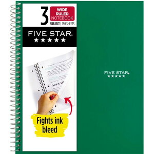 yAJEH}[gizt@CuX^[ XpCm[g{X^fBAvΉ 3Ȗڗp Ch[h 20.3×26.7cm tHXgO[ Five Star Spiral Notebook + Study App, 3 Subject, Wide Ruled, Fore