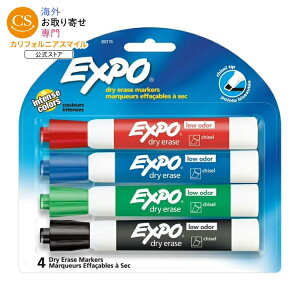 �G�L�X�| ��L�h���C�C���[�X�}�[�J�[ �`�[���`�b�v �A�\�[�g�J���[ 4�{�Z�b�g Expo Low Odor Dry Erase Markers, Chisel Tip, Assorted Colors, 4 Count �y�����񂹏��i�z