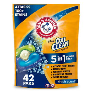 yAJEH}[gizA[n}[ Plus ILVN[ 5-in-1 ܃pbN h[\[v|bh 42 Arm & Hammer Plus OxiClean 5-in-1 Laundry Detergent Packs, 42 Count y񂹏