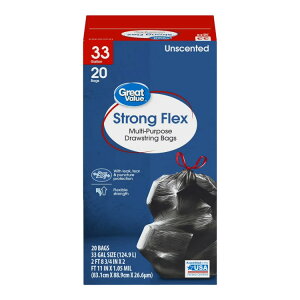�O���[�g�o�����[ �X�g�����O�t���b�N�X ��125L ���ړI�В����S�~�� 20�� Great Value Strong Flex Multi-Purpose Drawstring Trash Bags, 33 gal, 20 Bags �y�����񂹏��i�z