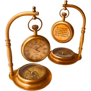 yő1000~OFFN[|zAfBA ALADEAN ^Je[uNbN RpXt uv Engraved Brass Table Clock with Compass (Be Strong & Courageous) Antique Brass y񂹏izy