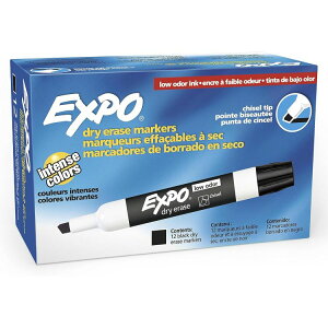 ySiΏہE펞2300~E3800~E41000~OFFN[|zGLX| LzCg{[h}[J[ `[`bv ubN 12{ EXPO Low Odor Dry Erase Markers, Chisel Tip, Black, 12 County