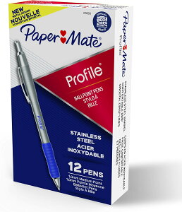 �y�[�p�[���C�g �{�[���y�� �X�e�����X�X�`�[���o���� �u���[ 12�{���� Paper Mate Profile Ballpoint Pens, with Stainless Steel Barrel, 1.0 mm, Blue Ink, 12 Count�y�����񂹏��i�z�y���킹�Ĕ��������z