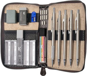 ySiΏہE펞2300~E3800~E41000~OFFN[|z~X^[y U[P[X胁^V[vyVZbg 5TCY Mr. Pen- Metal Mechanical Pencil Set in Leather Case, 5 Sizesy