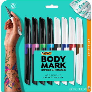 rbN {fB}[N ^gD[}[J[ A[eBXgZbg 8FZbg BIC BodyMark Temporary Tattoo Markers for Skin, Artist's Set, Mixed Tip, 8-Count y񂹏izy킹Ĕz