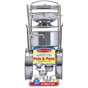 【最大1000円OFFクーポン】メリッサ&ダグ ステンレススチール製鍋とフライパン 子供用ごっこ遊びキッチンセット (8 個) Melissa & Doug Stainless Steel Pots and Pans Pretend Play Kitchen Set for Kids (8 pcs)【お
