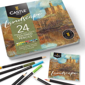 ySiΏہE펞2300~E3800~E41000~OFFN[|zLbXA[gTvC 24FMZbg hXP[v Castle Arts Themed 24 Colored Pencil Set in Tin Box, perfect colors for eLandscapesf. y