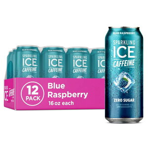 yő1000~OFFN[|zXp[NOACX JtFC u[Yx[ Xp[NO EH[^[ 473ml 12  Sparkling Ice Caffeine, Blue Raspberry Sparkling Water, 16 Fl Oz Can, 12 count y