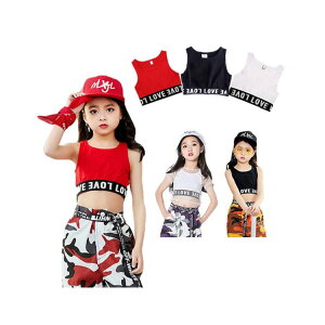 タンクトップ キッズ ダンス衣装 ヒップホップ へそだし トップス 白 黒 赤 ベスト キッズダンス 原宿系 ストリート ジ ダンスウェア ユニセックス