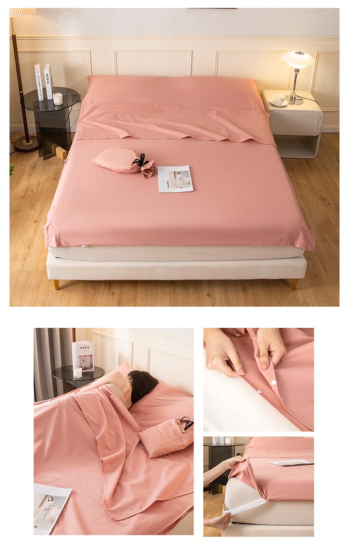 シーツ インナーシュラフ 寝袋 160×210cm ピンク ダブル - アウトドア寝具