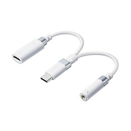 ☆エレコム 音声変換ケーブル 高耐久 USB Type-C to 3.5mmステレオミニ端子 DAC搭載 ハイレゾ対応 給電ポート付き PD対応 ホワイト MPA-C35CSDPDWH