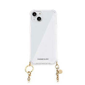 ☆PHONECKLACE チェーンショルダーストラップ付きクリアケース for iPhone 14 Plus ゴールド 背面カバー型 PN23893i14MGD