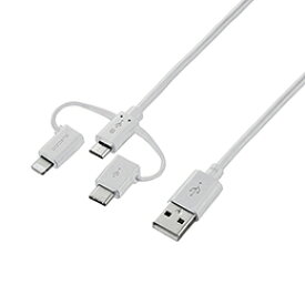 ☆エレコム スマートフォン用USBケーブル/3in1/microUSB+Type-C+Lightning/0.3m/ホワイト MPA-AMBLCAD03WH