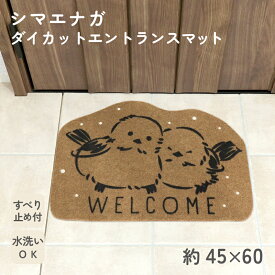 【P5倍 お得なクーポン配布中 2点7%OFFクーポン 15日まで】シマエナガ ダイカット エントランスマット 45×60cm 玄関マット 屋外 屋内 ドアマット 泥落とし 泥除け おしゃれ アニマル 鳥 柄 かわいい 薄手 薄い 滑り止め 小さめ 家庭用 屋外用 水洗い welcome 風水 雨