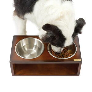 M ペット フードボウル 2皿 | 犬 猫 食器 エサ入れ 餌入れ 高さ スタンド 木製 台付き 大型犬 中型犬 イヌ ネコ ステンレス おしゃれ