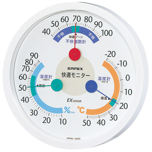 正確で見やすい温 湿度計に不快指数計をプラス お部屋の快適度がひと目でわかります 温湿度計 エンペックス アナログ 日本製 不快指数計 世界の人気ブランド 湿度 快適計 即納送料無料 CM-6381 温度 壁掛け 快適モニター