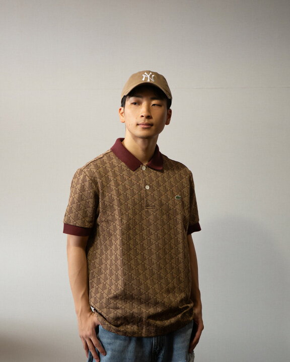 LACOSTE モノグラムジャガードポロシャツ ブラウン （ラコステ LACOSTE 