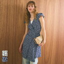セール★1990円→110円 ワンピース レディース ミニワンピ ラップワンピース カシュクール 花柄 ウエストリボン Vネック 半袖 無地 薄手 GC メール便可 24ss coca コカ