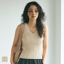 セール★1490円→550円 サマーニット レディース タンクトップ リブニット Vネック プルオーバー ミディアム丈 無地 G…