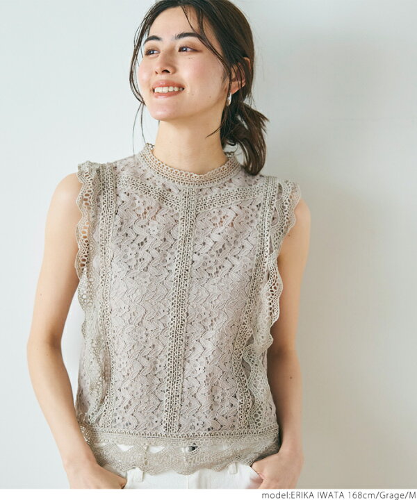 楽天市場】ブラウス レディース 総レース ノースリーブ 涙開き 綿混  