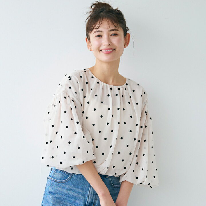 楽天市場】ブラウス レディース 裾バルーンブラウス シアー ドット柄  