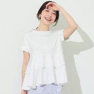 異素材切り替え2段フリルTシャツ レディース メール便不可 coca コカ